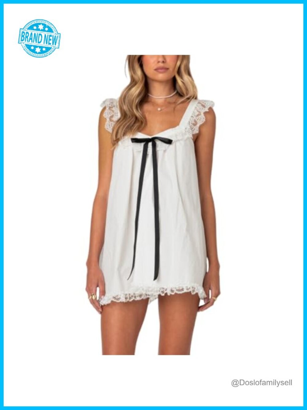Lace Trim Shift Mini Dress Sleeveless Babydoll Sundress Casual